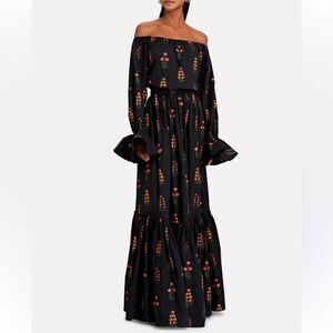 NEW Agua by Agua Bendita Almendra Dahlia Black Off Shoulder Maxi Dress Size XS